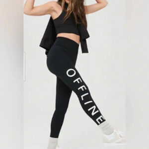 AERIE Offline Women’s Black Logo Goals 7/8 Hi-Rise Athletic Leggings SZ M (E13)